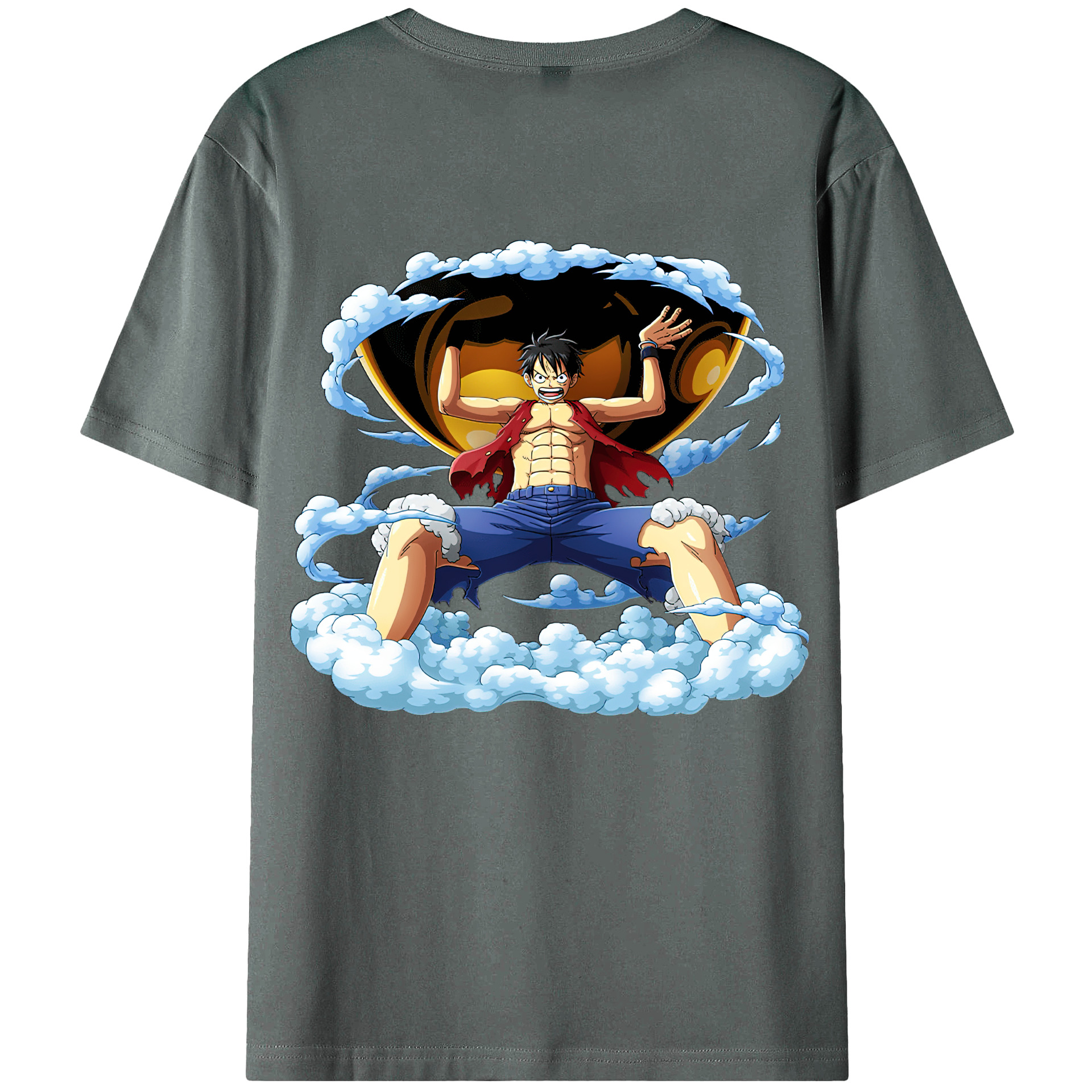 ワンピース モンキー・D・ルフィ ONE PIECE Monkey D. Luffy 綿100％ メンズ半袖Tシャツ（バックプリント） 通気性